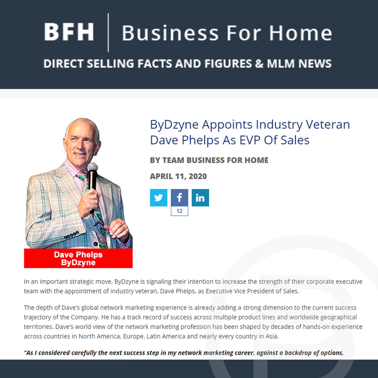 BFH: ByDzyne Appoints Industry Veteran Dave Phelps As EVP Of Sales