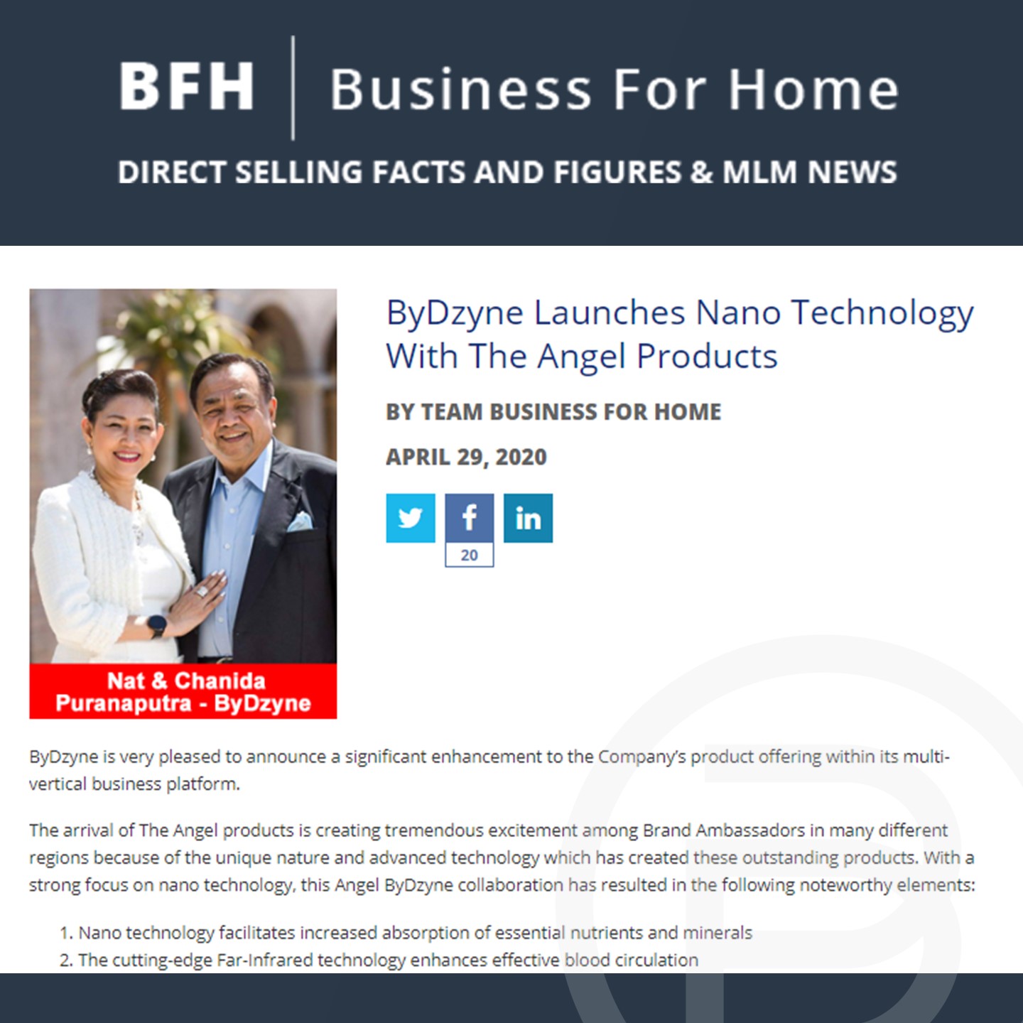 BFH: ByDzyne Launches Nano Technology With The Angel Products