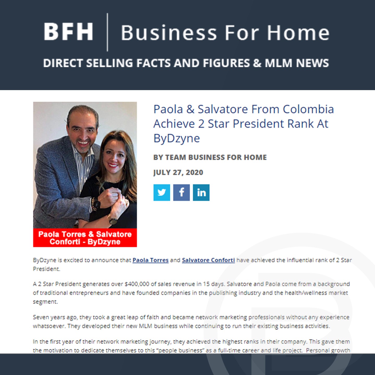BFH: Paola & Salvatore From Colombia Achieve 2 Star President Rank At ByDzyne