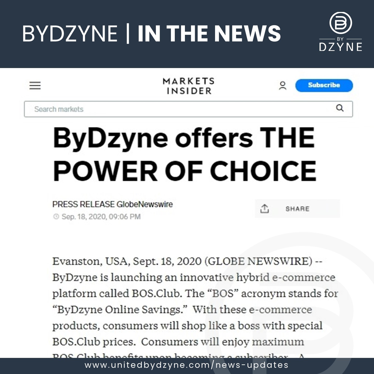 In the News: MARKET INSIDER ByDzyne offers the Power of Choice