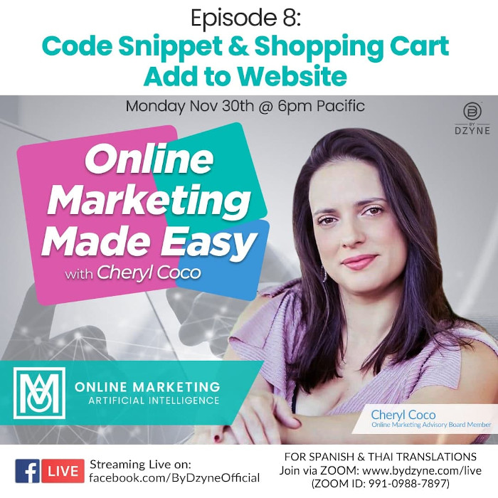 Online Marketing Made Easy RECAP: Episode 8 Code Snippet & Shopping Cart, Add to Website