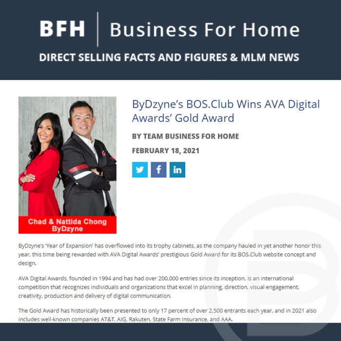 BFH: ByDzyne’s BOS.Club Wins AVA Digital Awards’ Gold Award