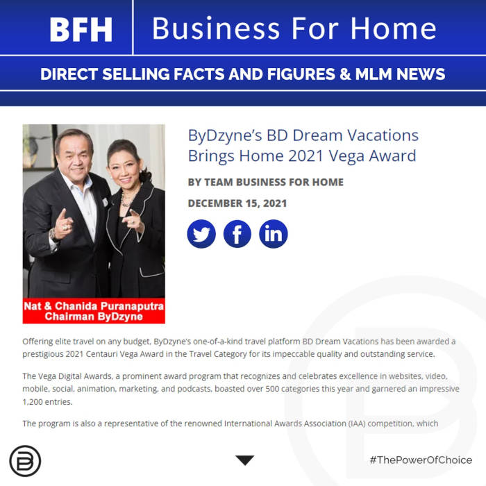 BFH: ByDzyne’s BD Dream Vacations Brings Home 2021 Vega Award