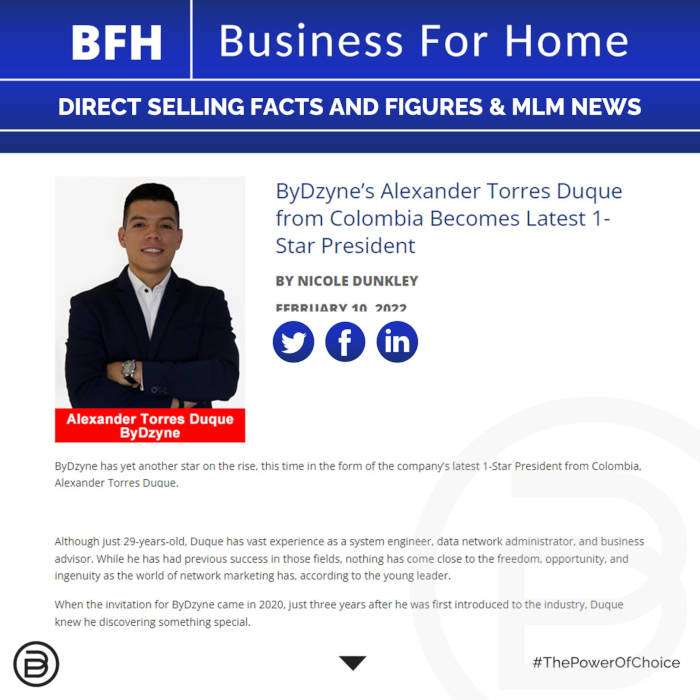 BFH: ByDzyne’s Alexander Torres Duque from Colombia Becomes Latest 1-Star President