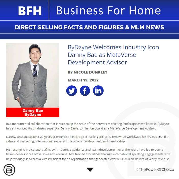 BFH: ByDzyne Welcomes Industry Icon Danny Bae as MetaVerse Development Advisor