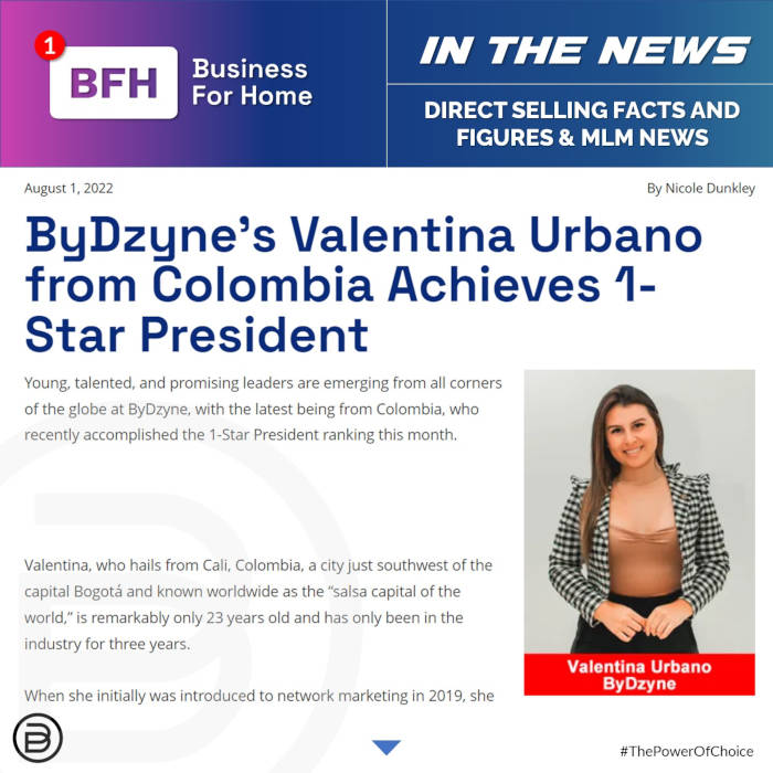 BFH: ByDzyne’s Valentina Urbano from Colombia Achieves 1-Star President