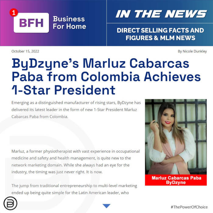 BFH: ByDzyne’s Marluz Cabarcas Paba from Colombia Achieves 1-Star President
